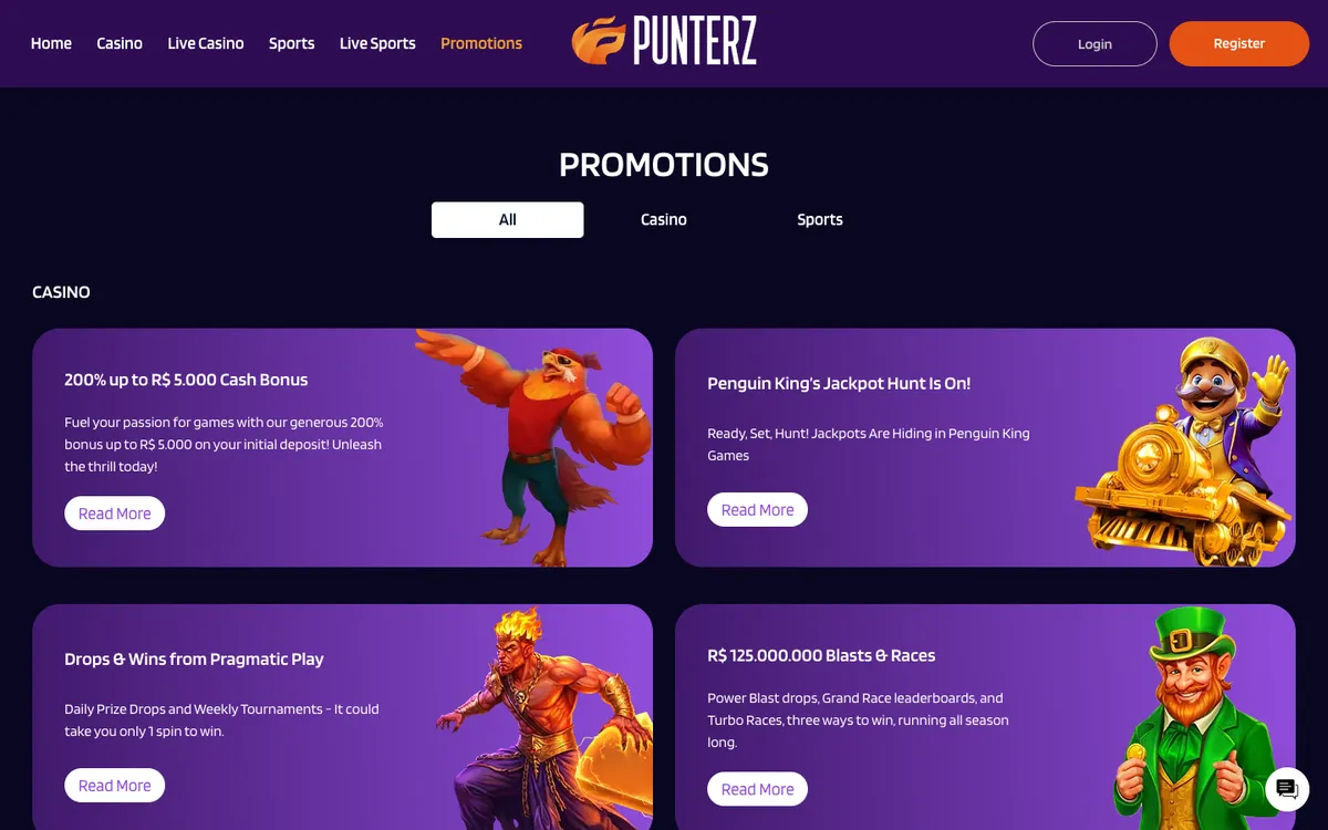 Punterz Casino — Promotions, captured from Belgium
