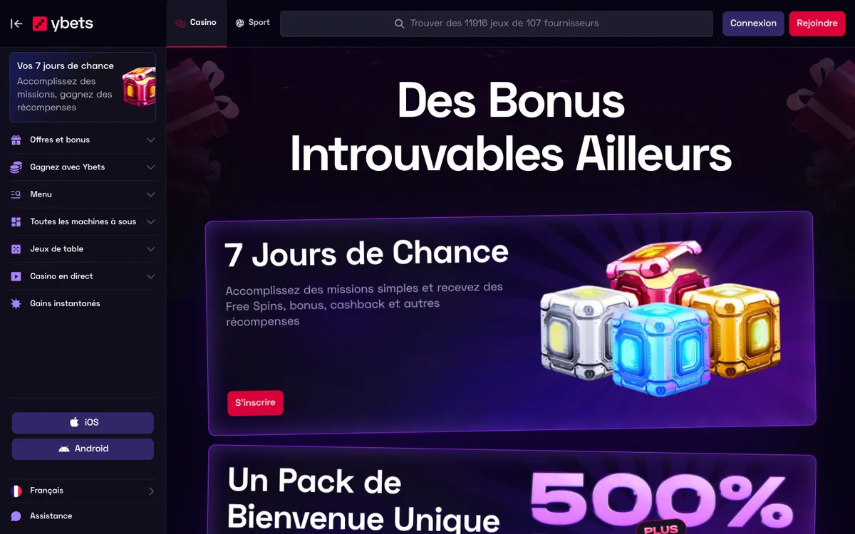 Ybets Casino — Promotions, captured from France