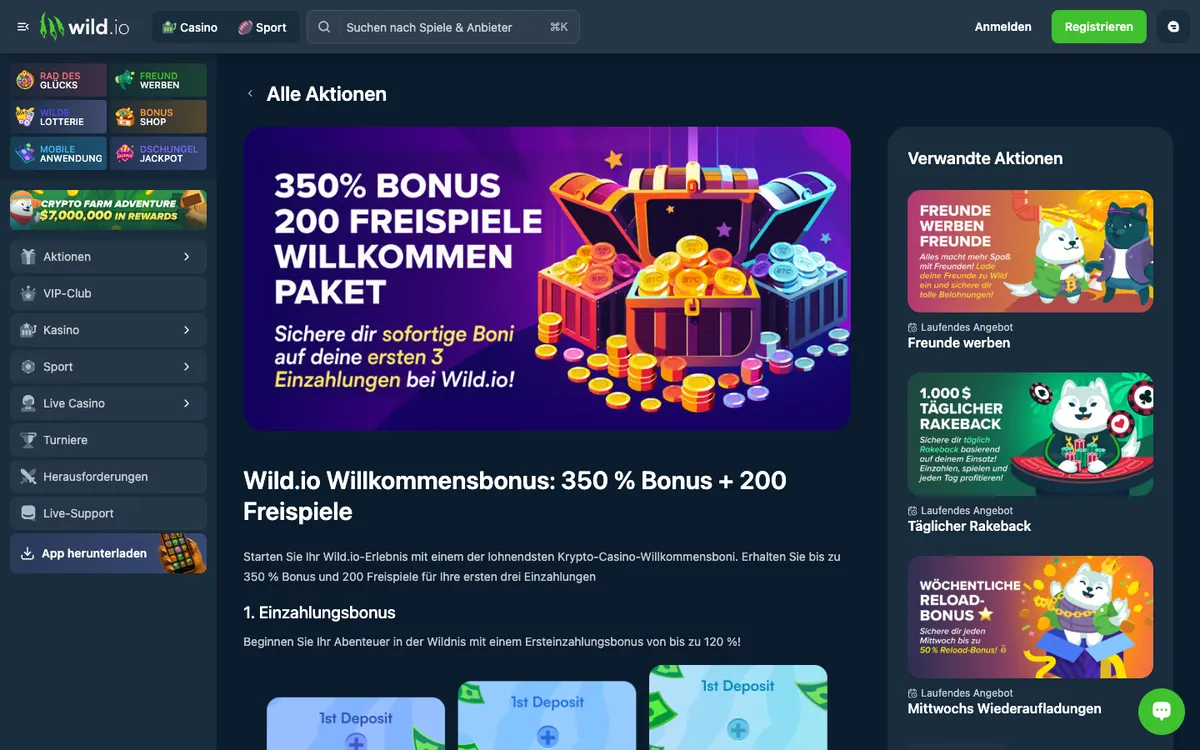 Wild.io Casino — Payments, captured from Austria