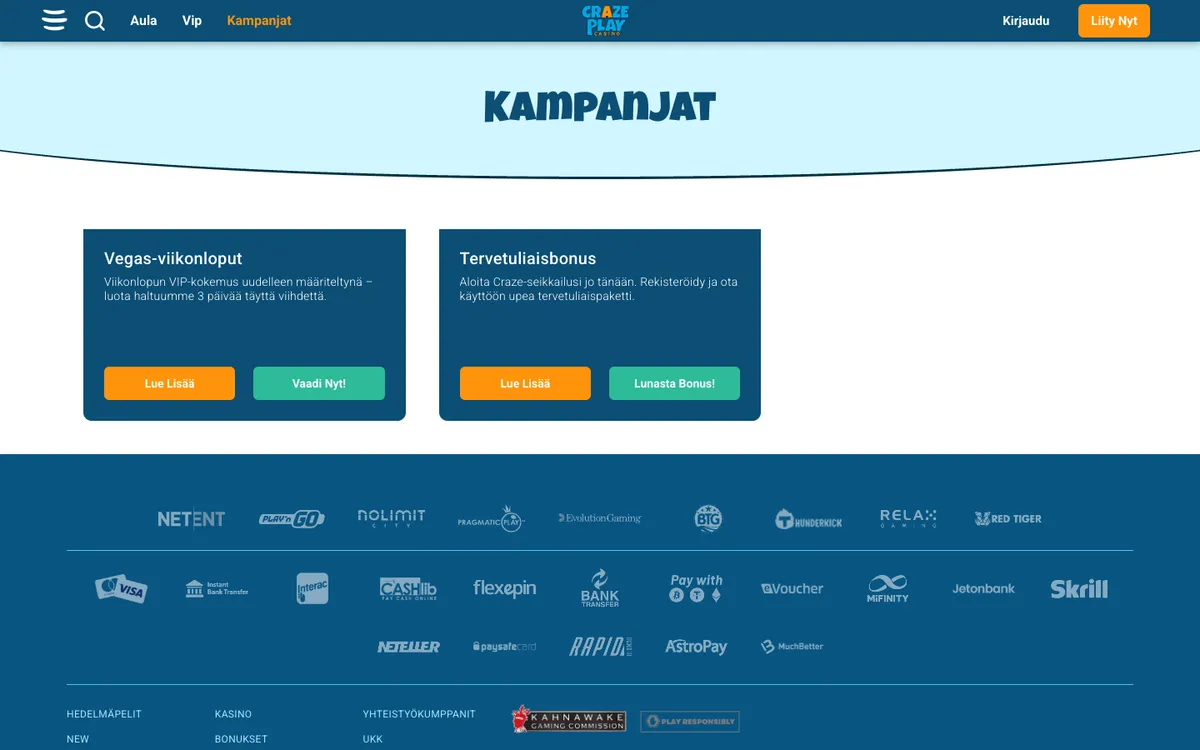 CrazePlay Casino — Promotions, captured from Finland