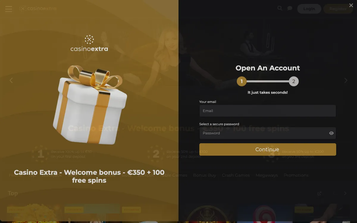 Casino Extra — «Регистрация», снято из страны Великобритания