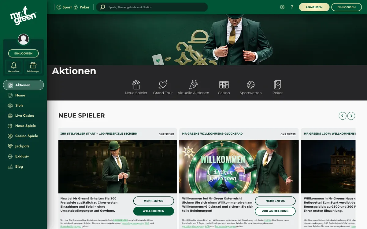 Mr Green Casino — «Акции», снято из страны Австрия