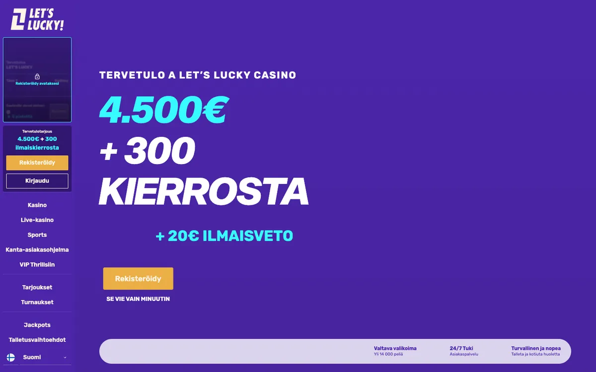 LetsLucky Casino — Home page, captured from Finland