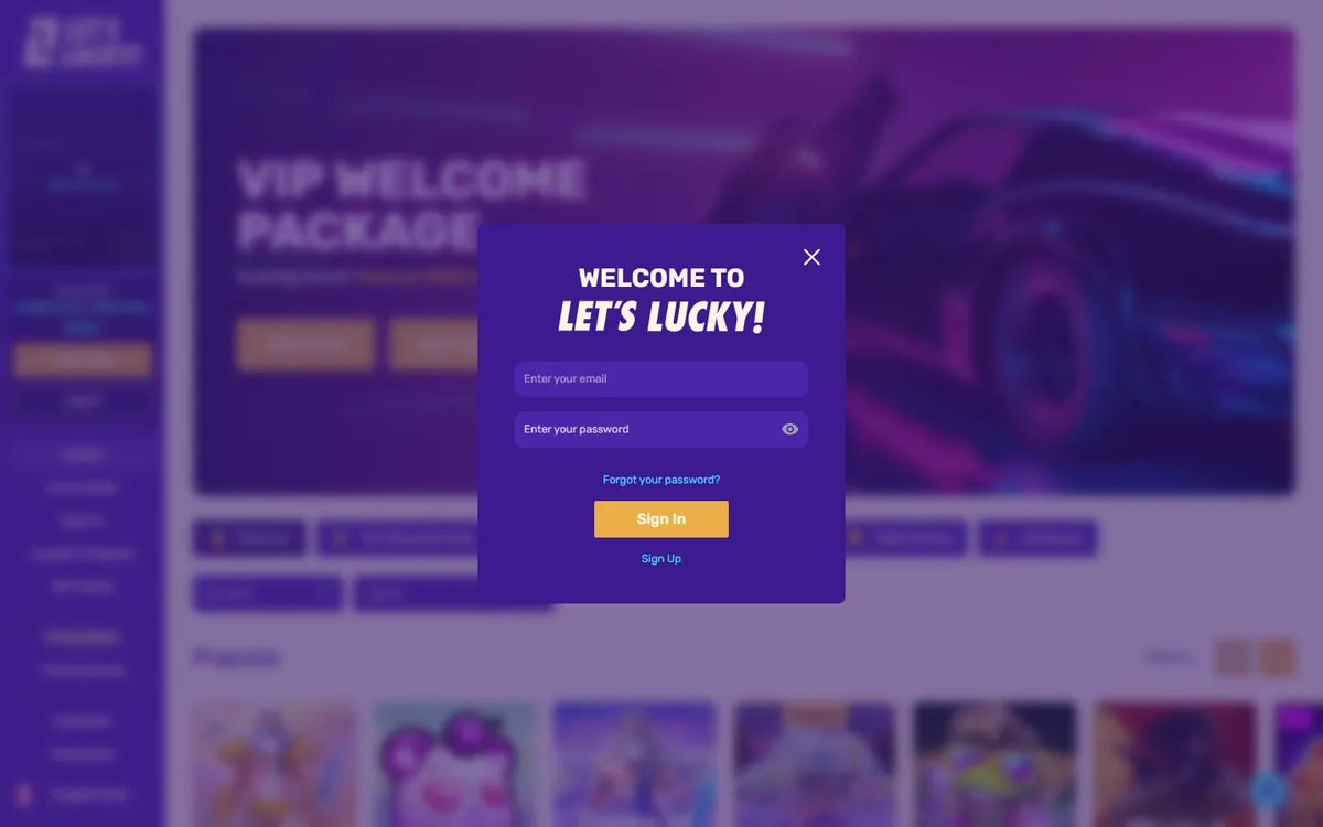 LetsLucky Casino — «Регистрация», снято из страны Канада