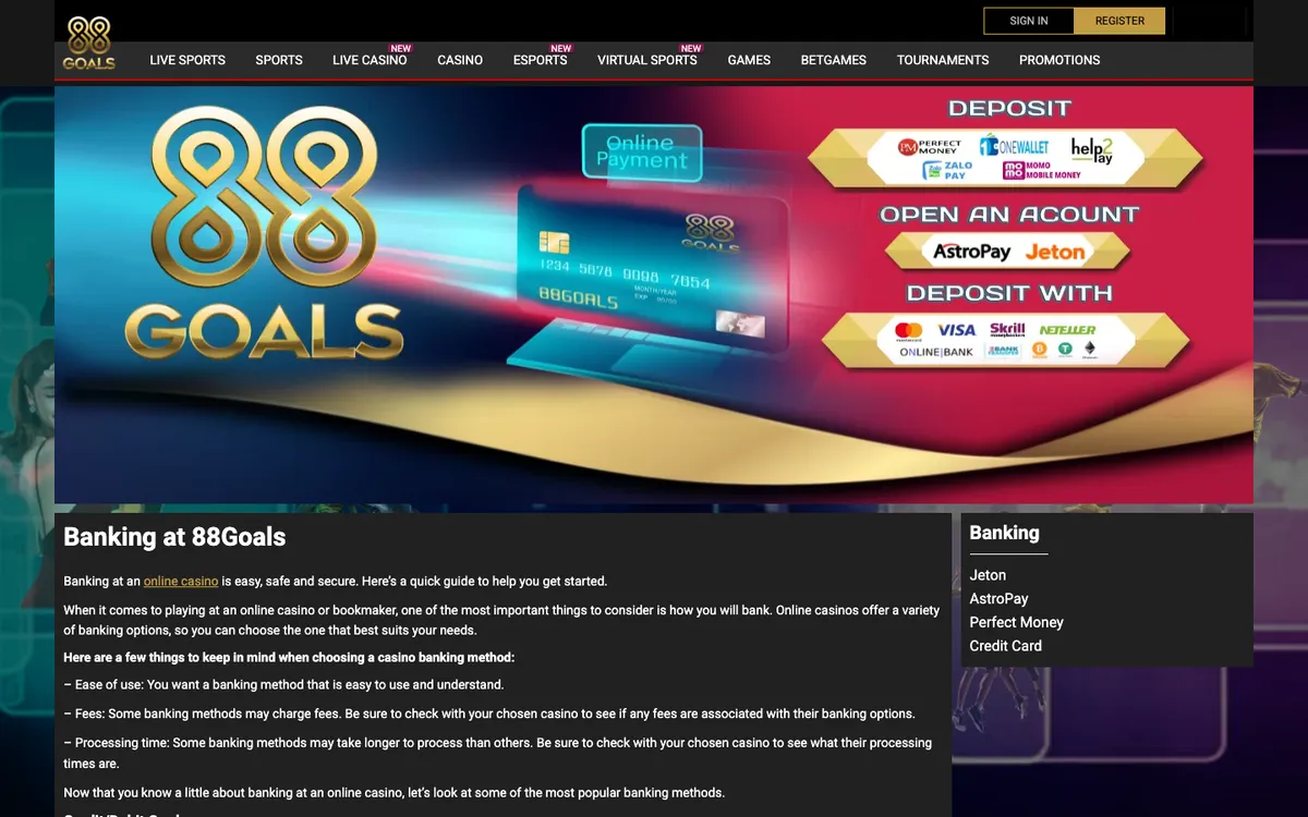 88Goals Casino — Payments, captured from United Arab Emirates