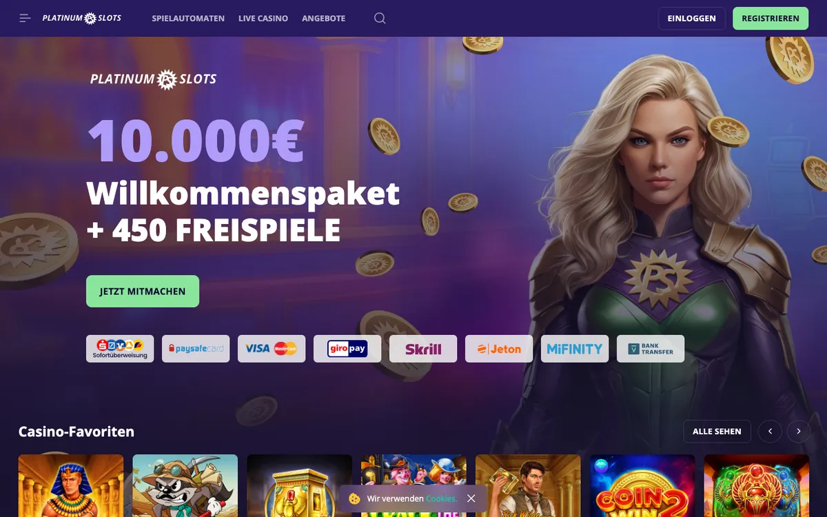 Platinumslots Casino — Home page, captured from Austria