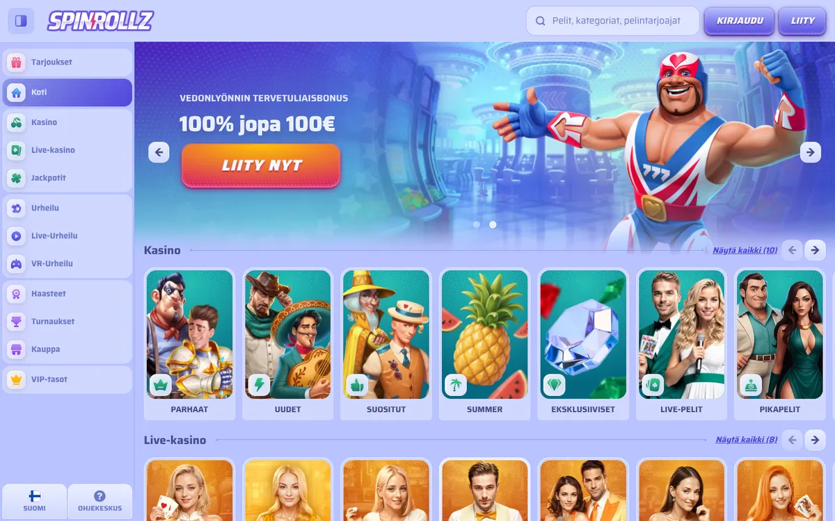 Spinrollz Casino — «Главная», снято из страны Финляндия