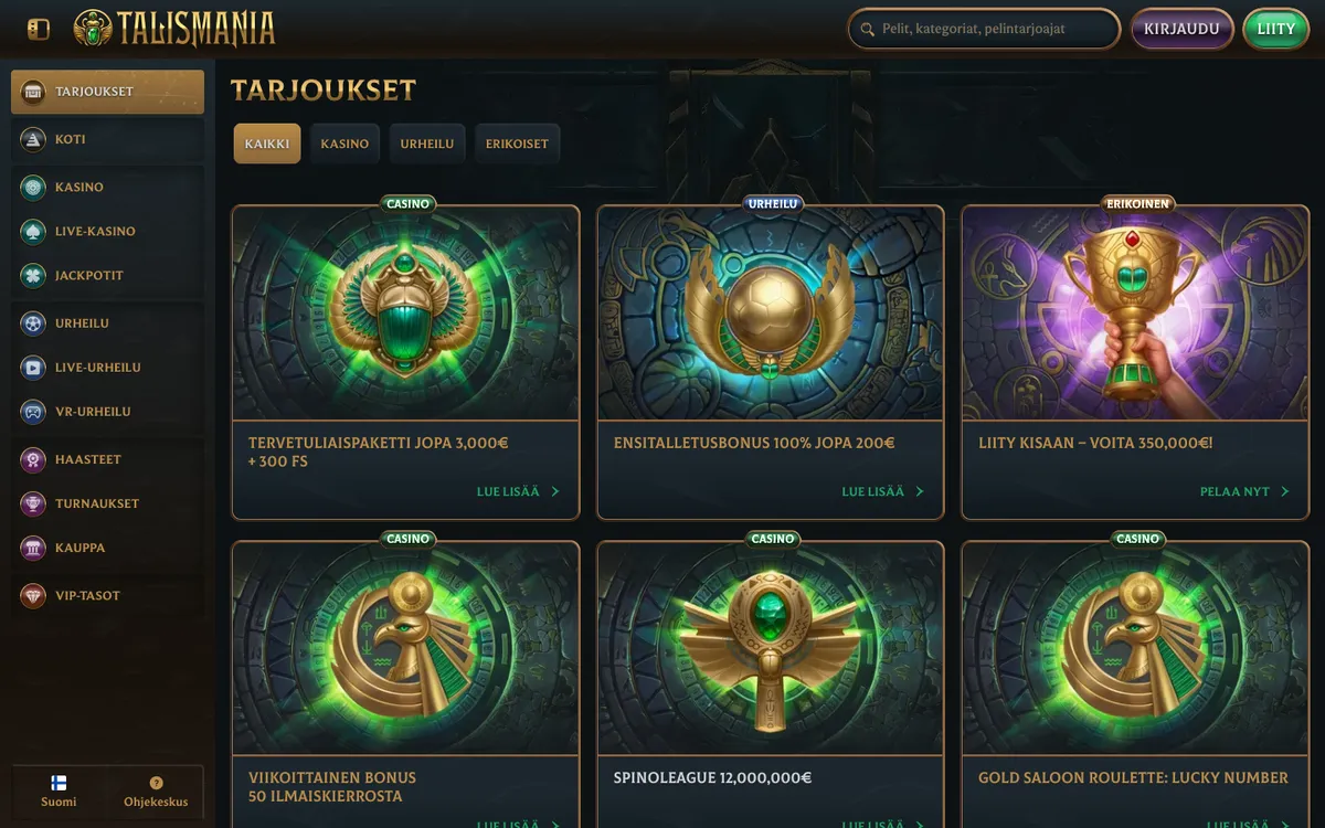 Talismania Casino — Promotions, captured from Finland