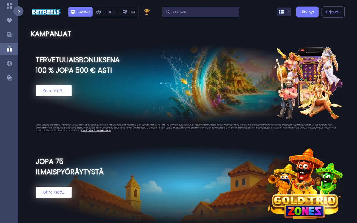 Betreels Casino — Promotions, captured from Finland