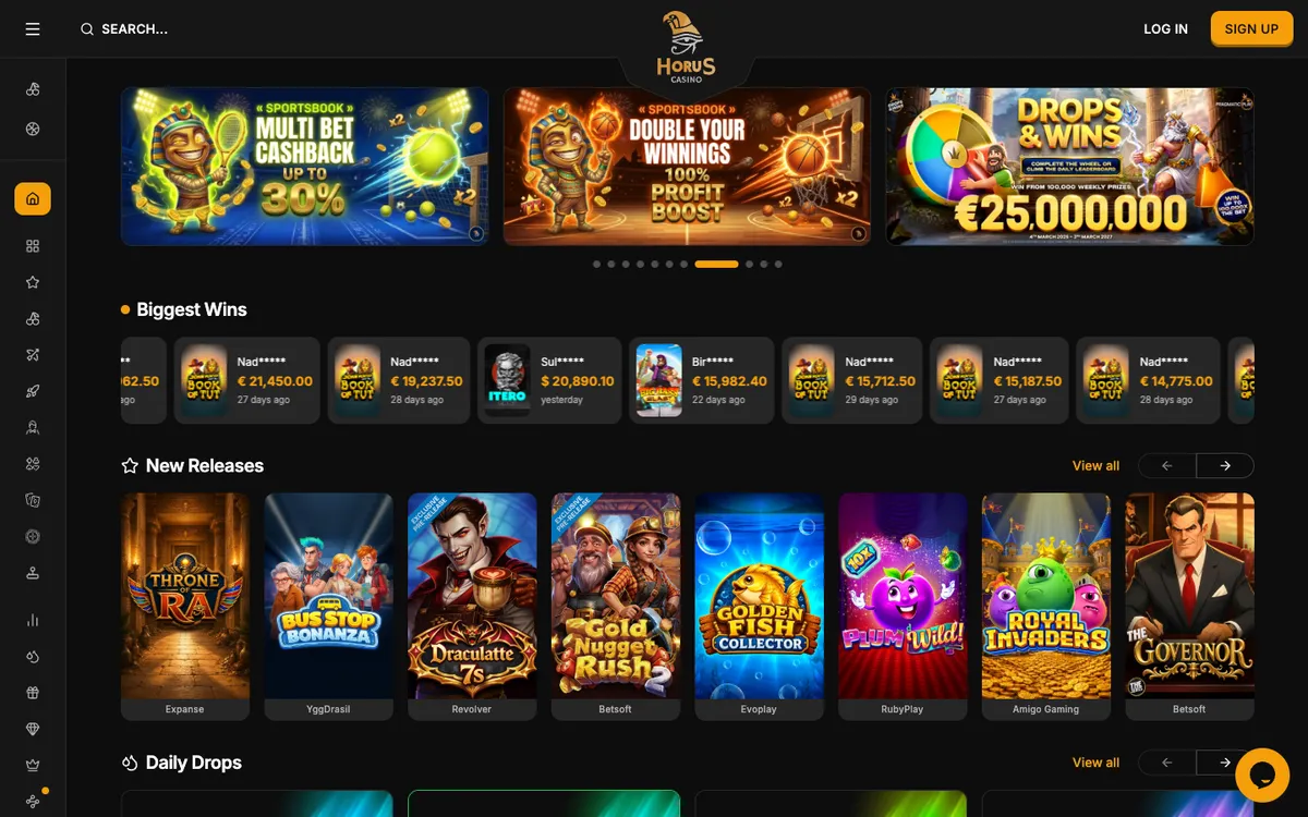 Horus Casino — «Главная», снято из страны Новая Зеландия