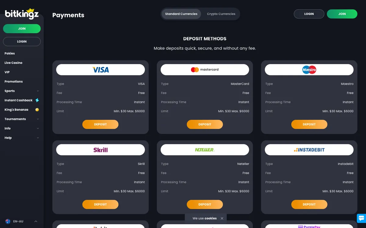 Bitkingz Casino — «Платежи», снято из страны Австралия