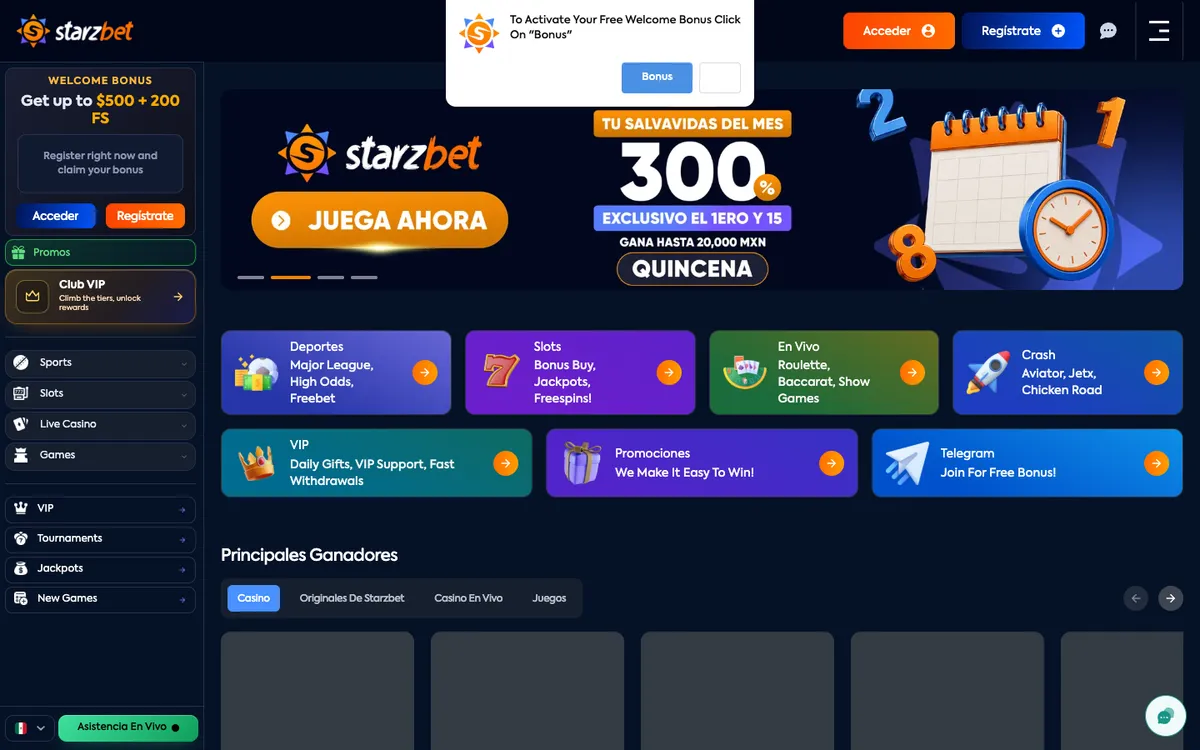 Starzbet Casino — Payments, captured from Mexico