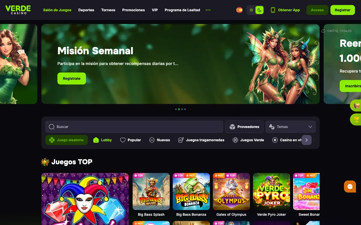 Verde Casino — Home page, captured from Argentina