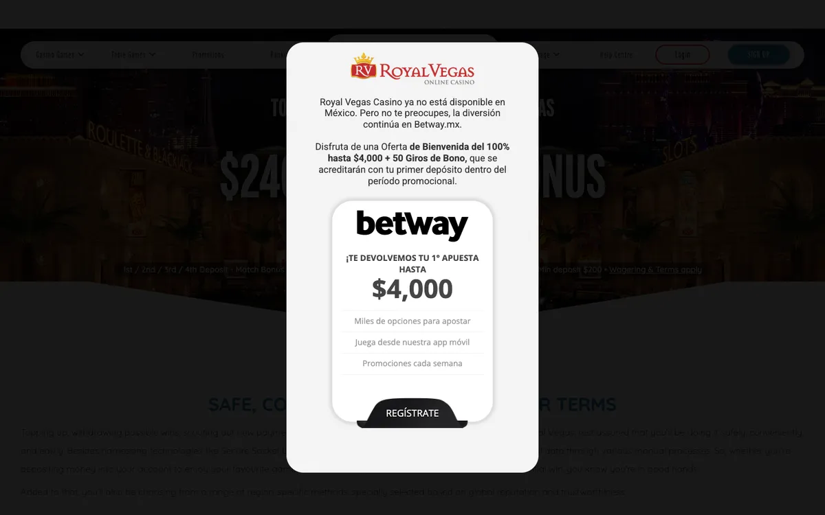 Royal Vegas Casino — Payments, captured from Mexico