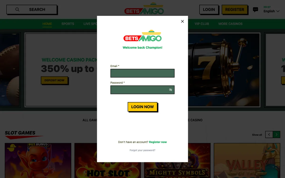Betsamigo Casino — «Регистрация», снято из страны Франция