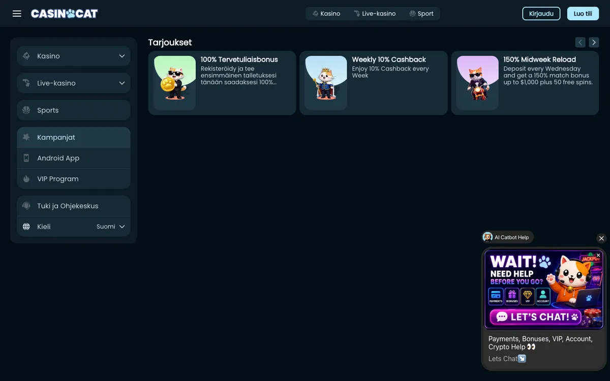 CasinoCat — «Акции», снято из страны Финляндия