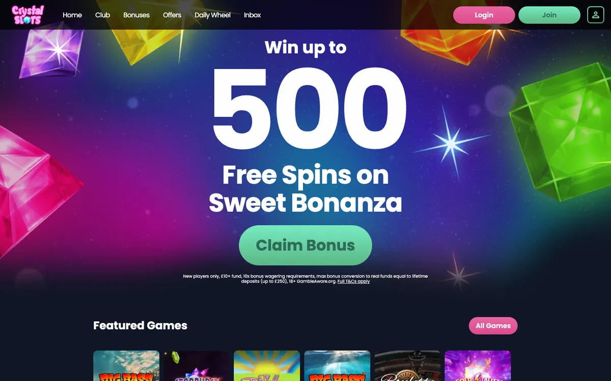 Crystal Slots Casino — «Регистрация», снято из страны Великобритания