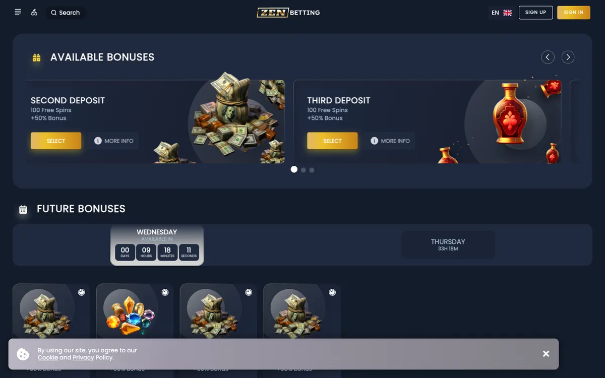 ZenBetting Casino — «Акции», снято из страны Австралия