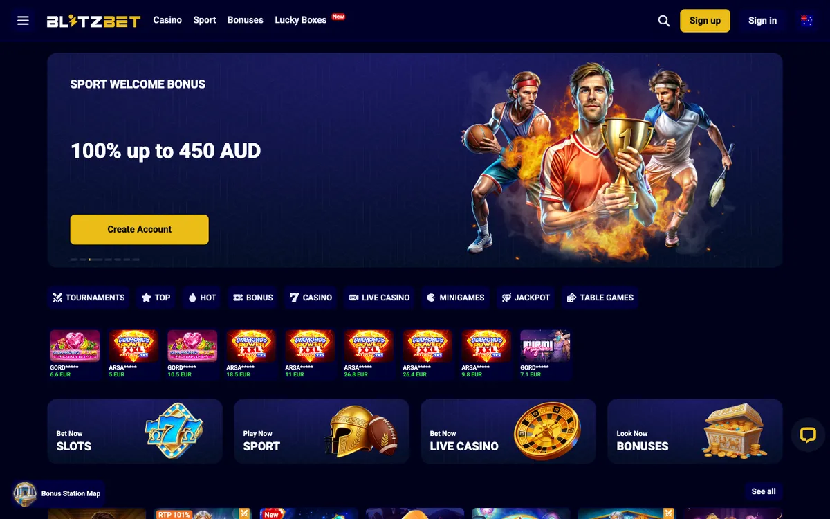 Blitz-bet Casino — «Главная», снято из страны Австралия