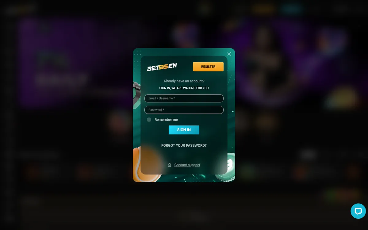Betssen Casino — «Регистрация», снято из страны Канада