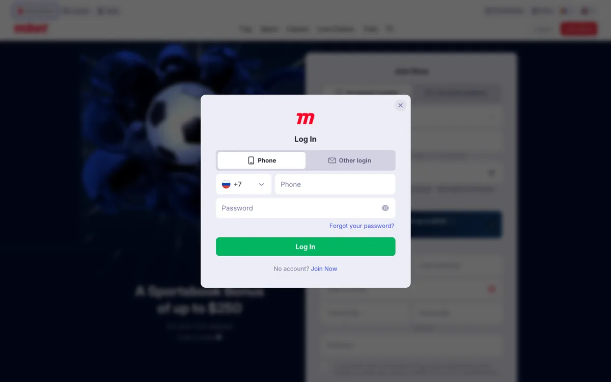 Marathonbet Casino — Sign-up, captured from Canada