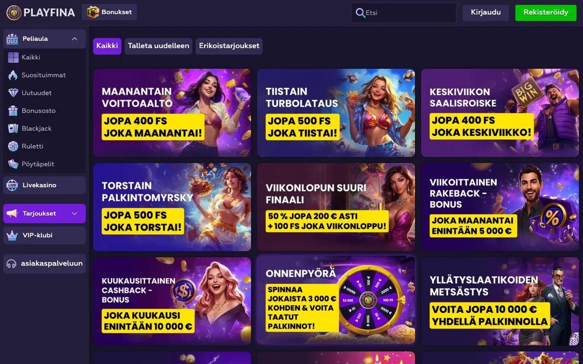 Playfina Casino — Promotions, captured from Finland