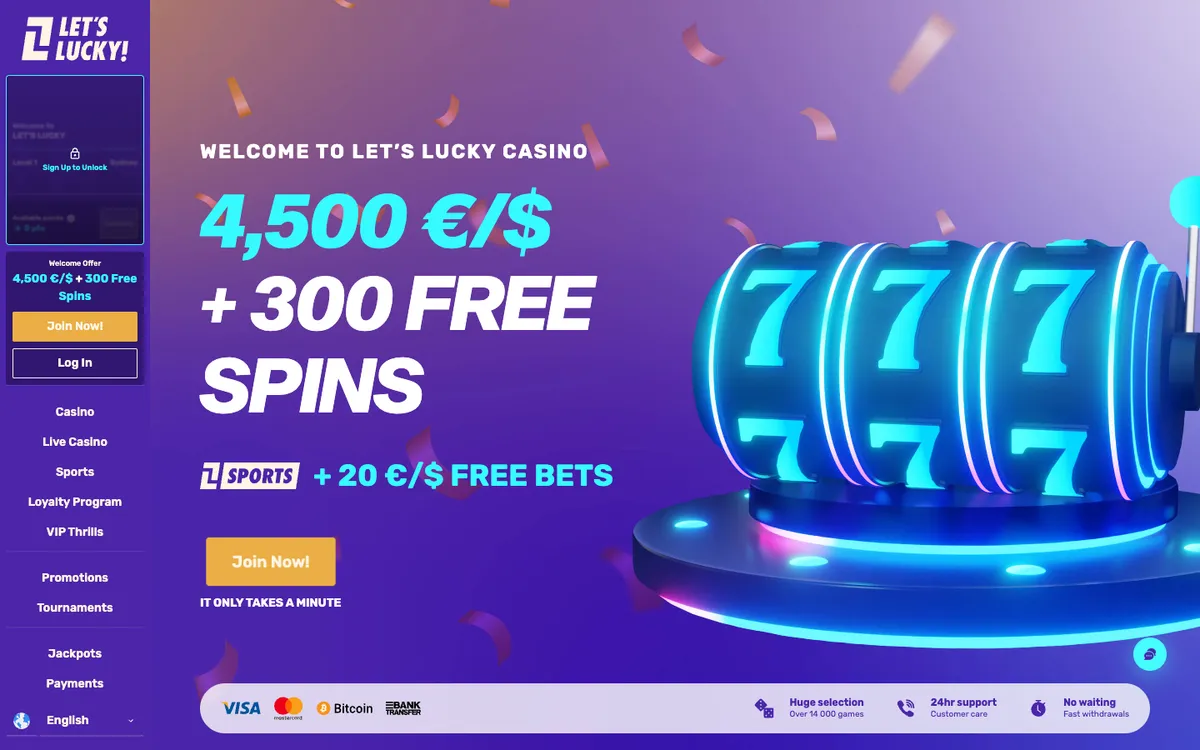 LetsLucky Casino — «Главная», снято из страны Южно-Африканская Республика