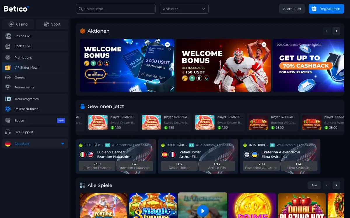 Betico Casino — Home page, captured from Austria