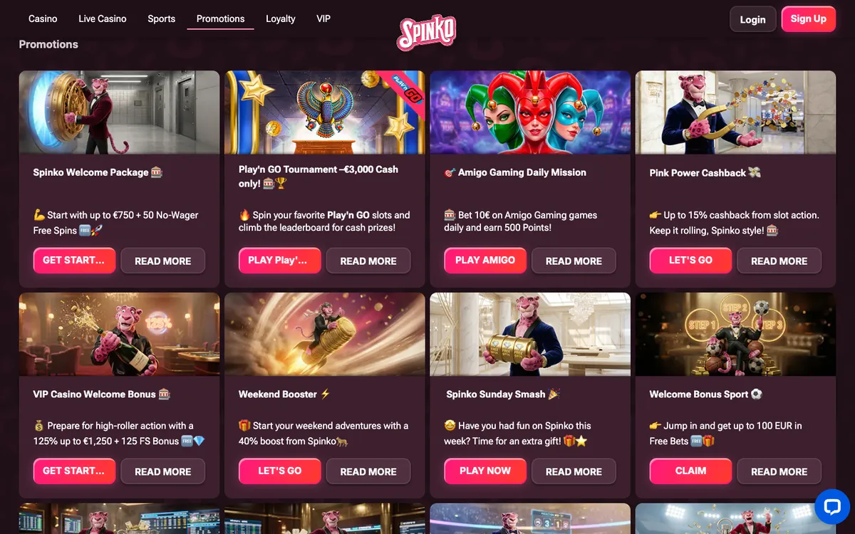 SpinkoCasino — Promotions, captured from Belgium