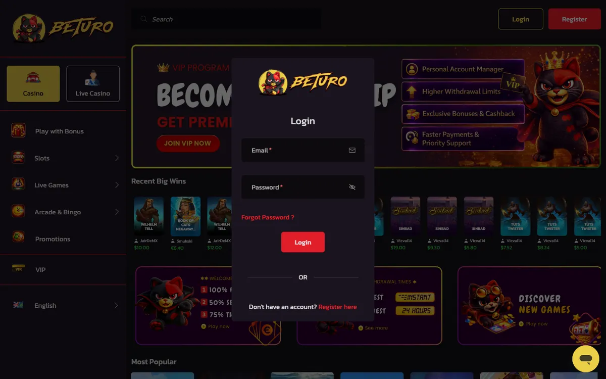 Beturo Casino — Sign-up, captured from New Zealand