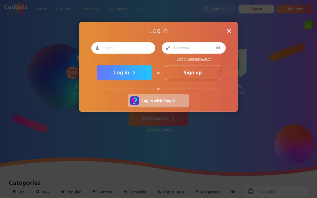 Cadoola Casino — Sign-up, captured from Mexico