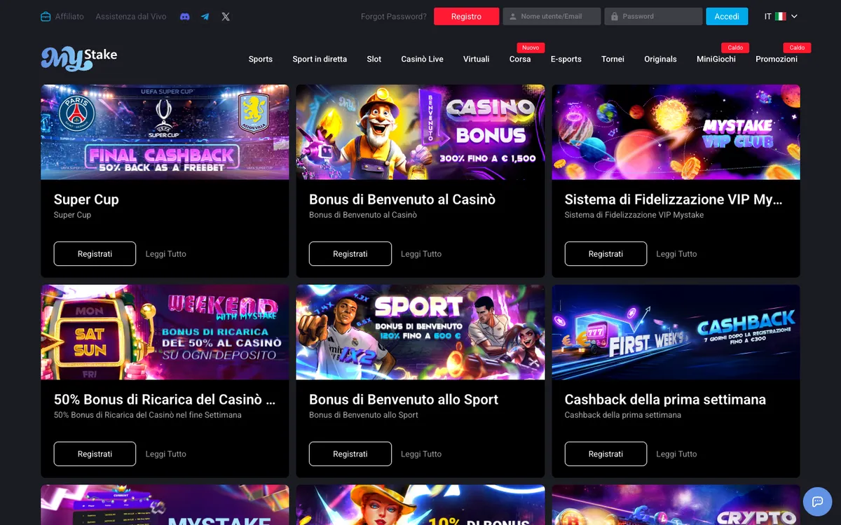 Mystake Casino — «Акции», снято из страны Италия