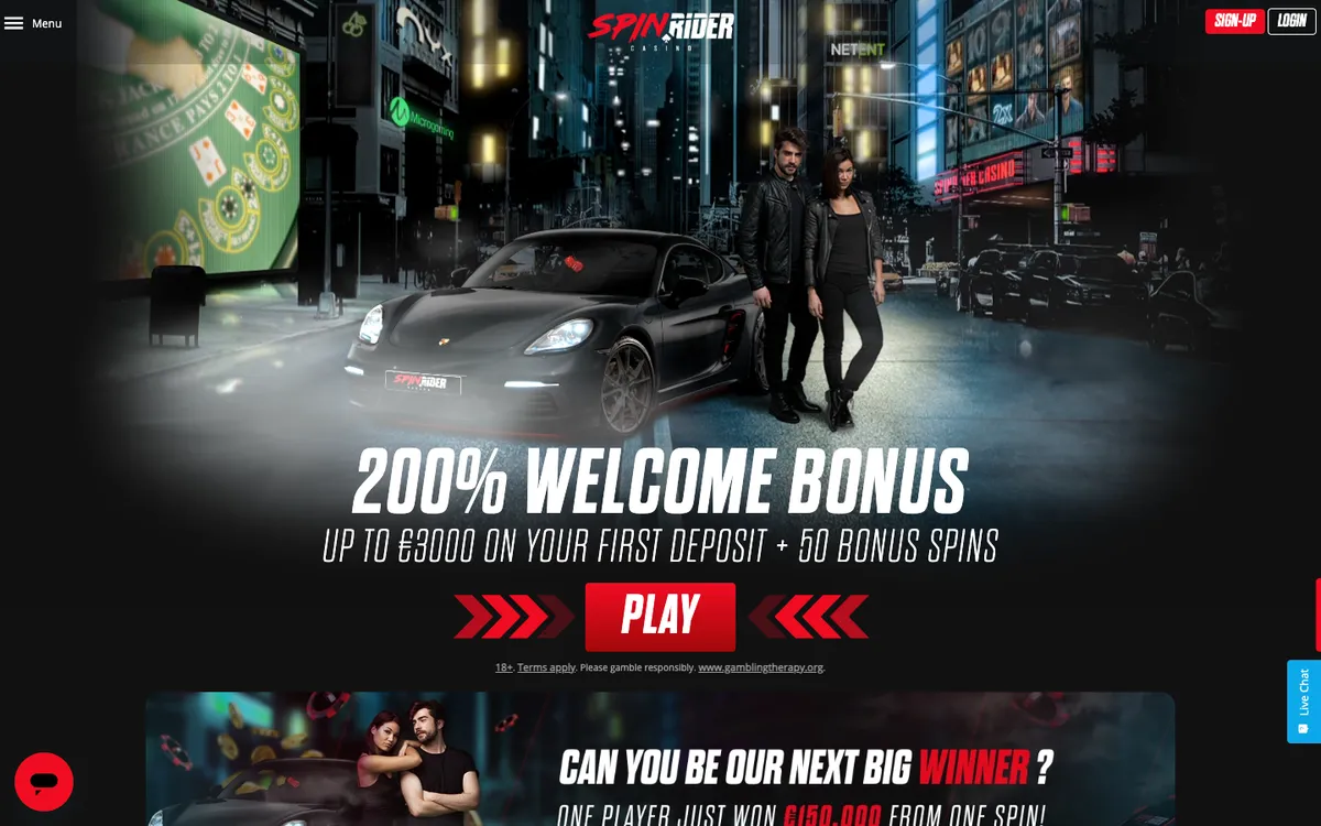 SpinRider Casino — Home page, captured from Norway