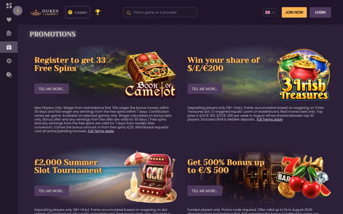 Dukes Casino — «Акции», снято из страны Франция