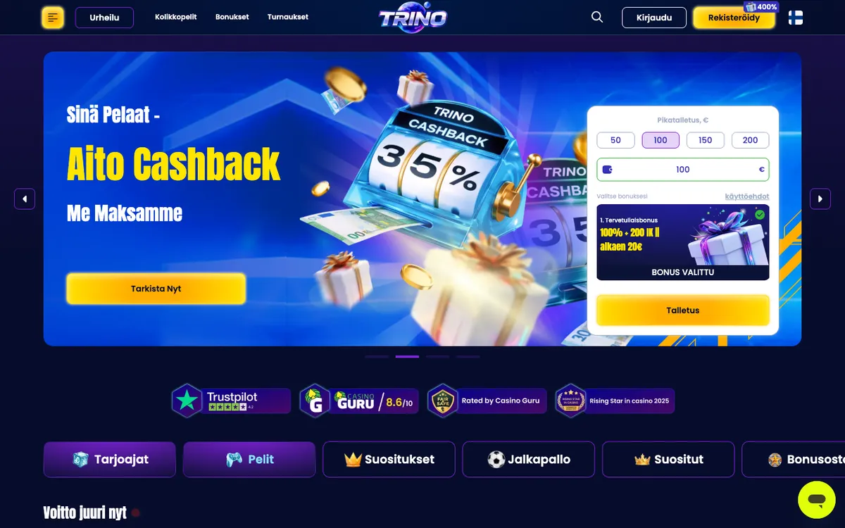 Trino Casino — Home page, captured from Finland