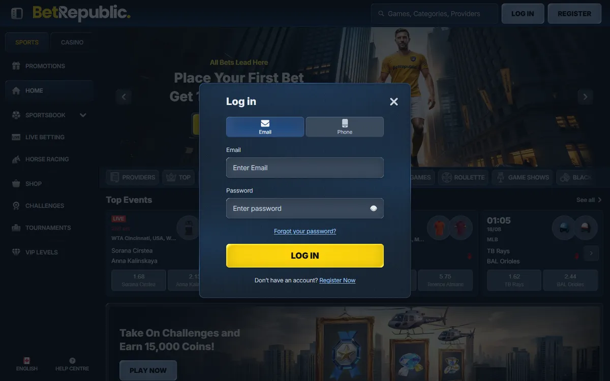 BetRepublic Casino — Sign-up, captured from Canada