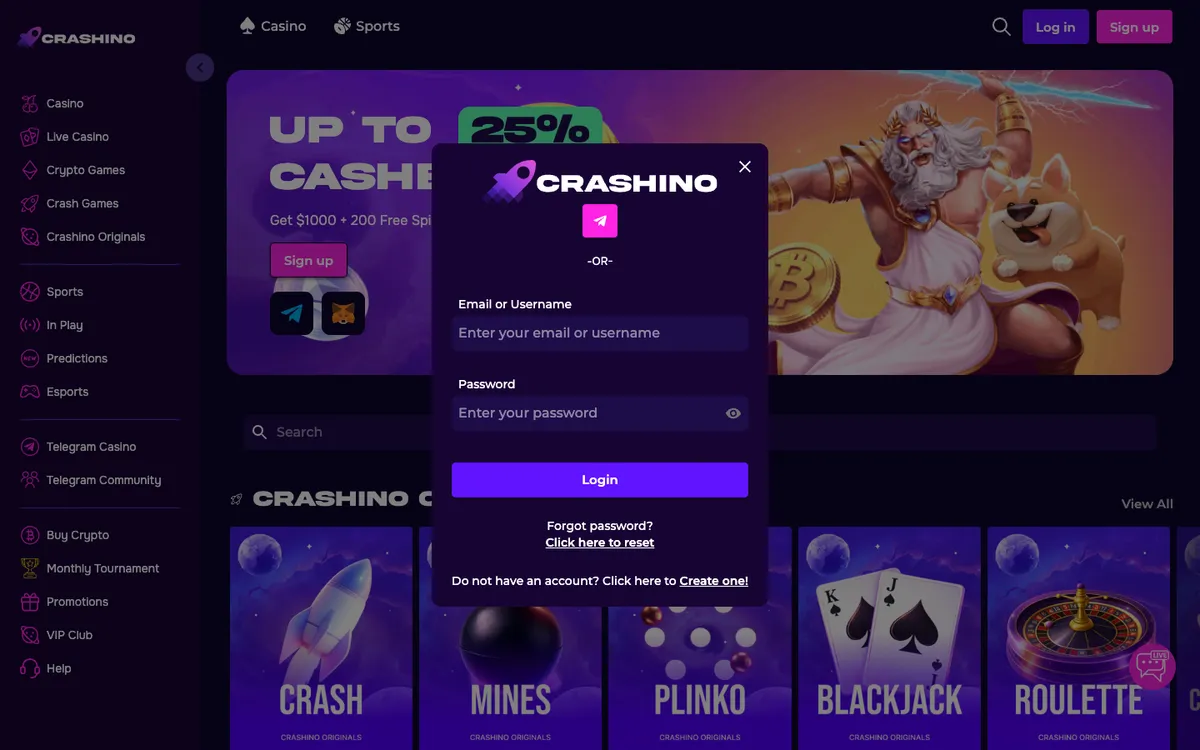 Crashino Casino — Sign-up, captured from Belgium