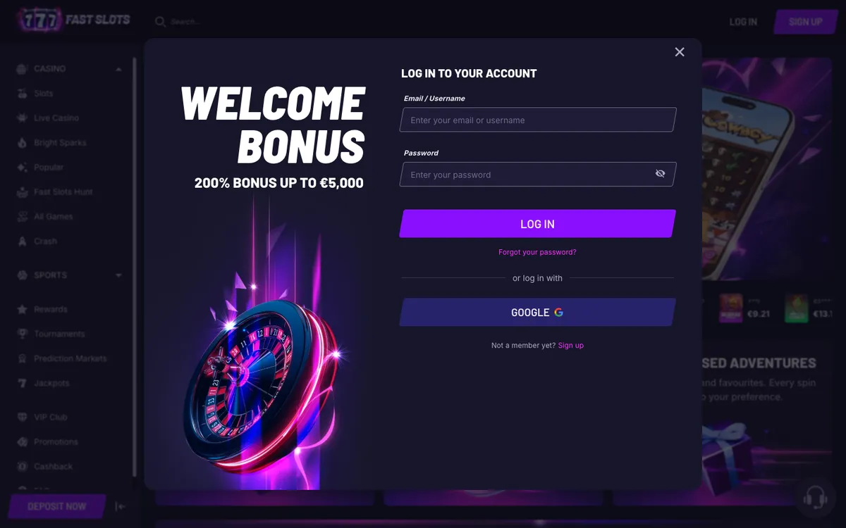 Fast Slots Casino — Sign-up, captured from United Arab Emirates
