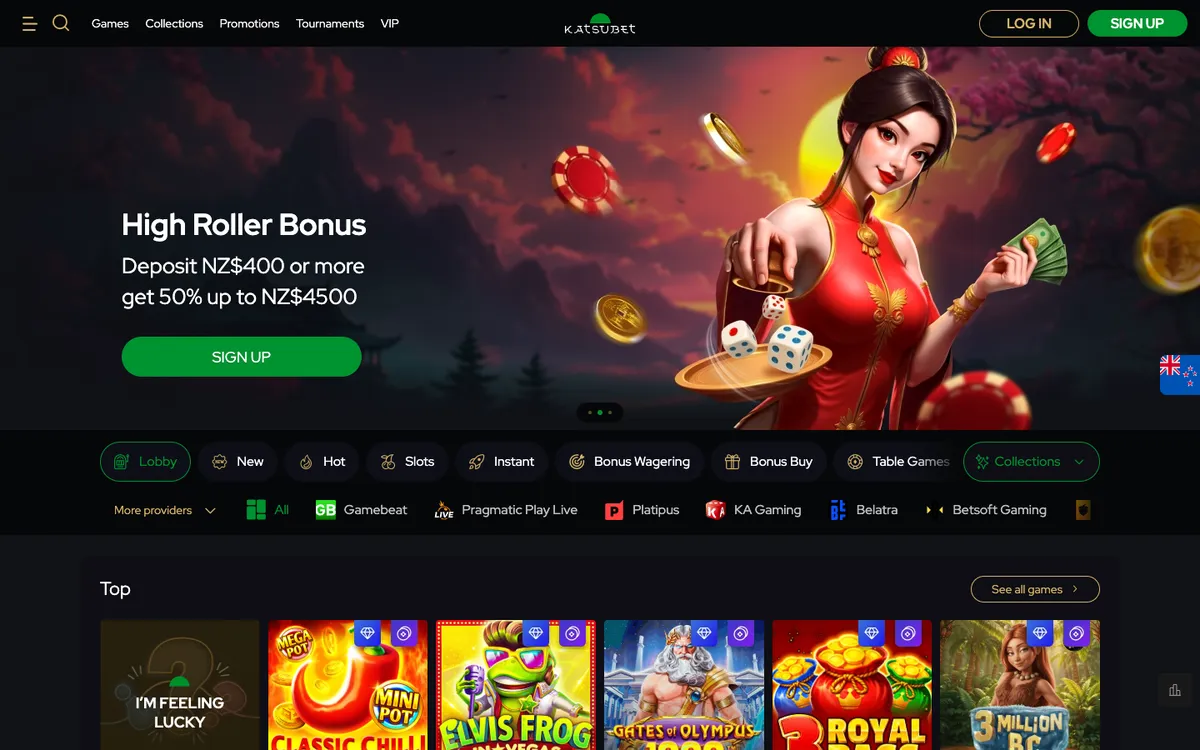 KatsuBet Casino — Home page, captured from New Zealand