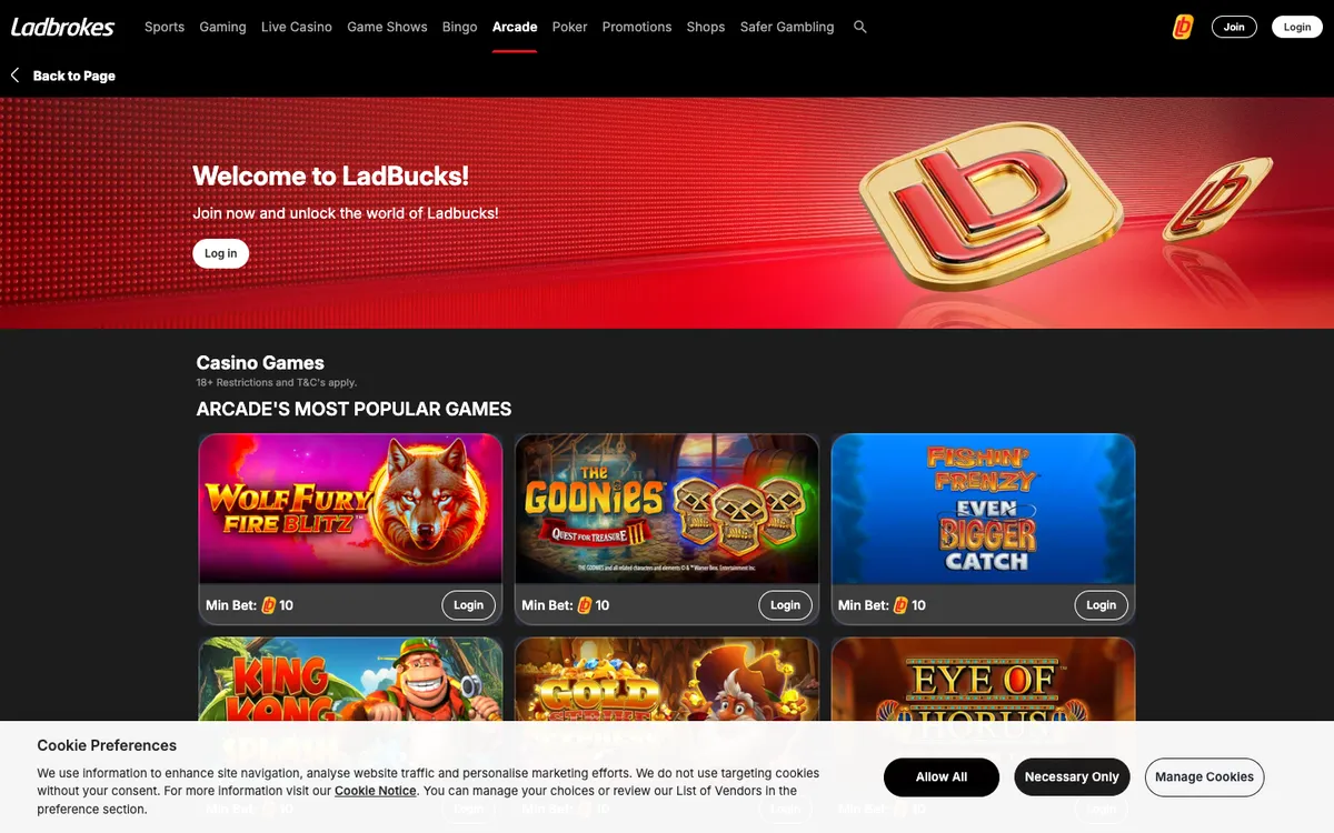 Ladbrokes Casino — Promotions, captured from United Kingdom