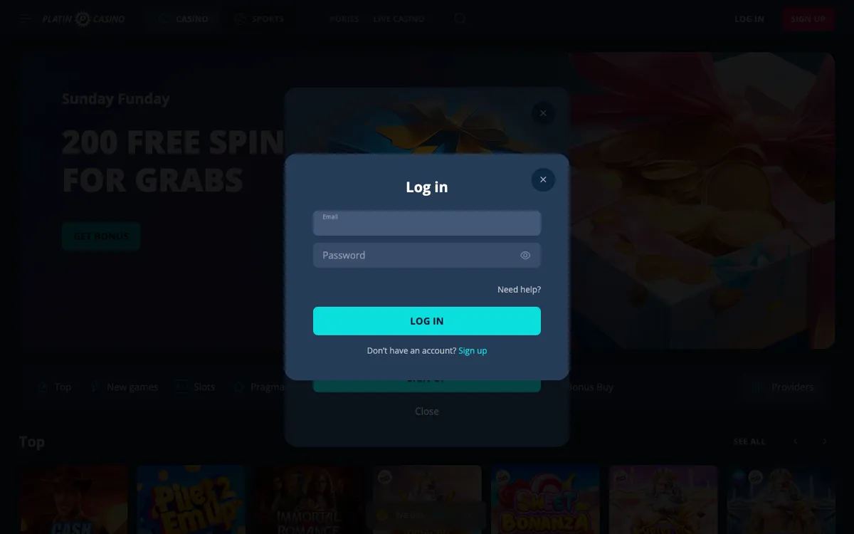 Platincasino — Sign-up, captured from New Zealand