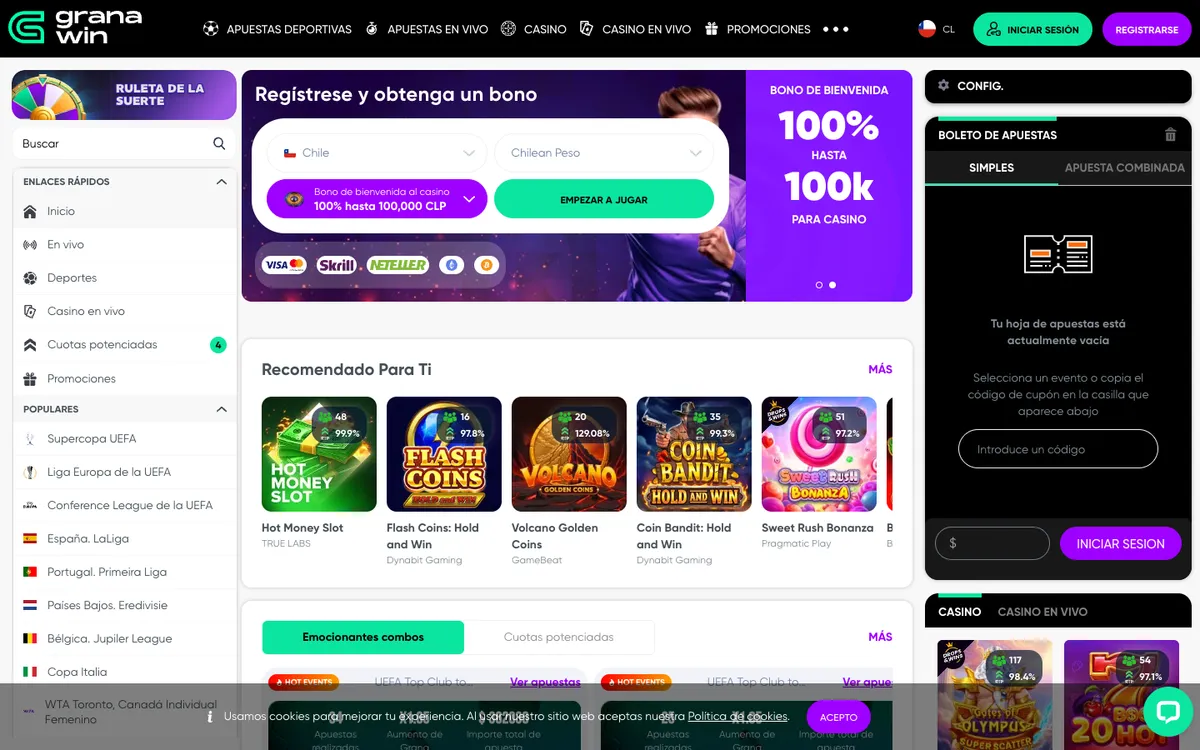 GranaWin Casino — Promotions, captured from Chile