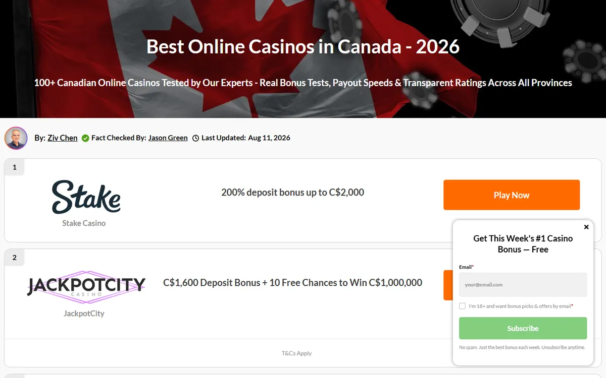 Casino.com — Home page, captured from Canada