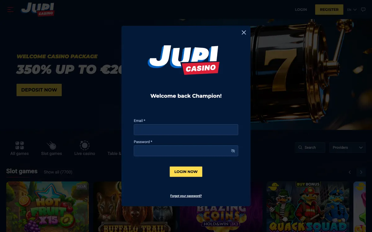 Jupi Casino — Sign-up, captured from France