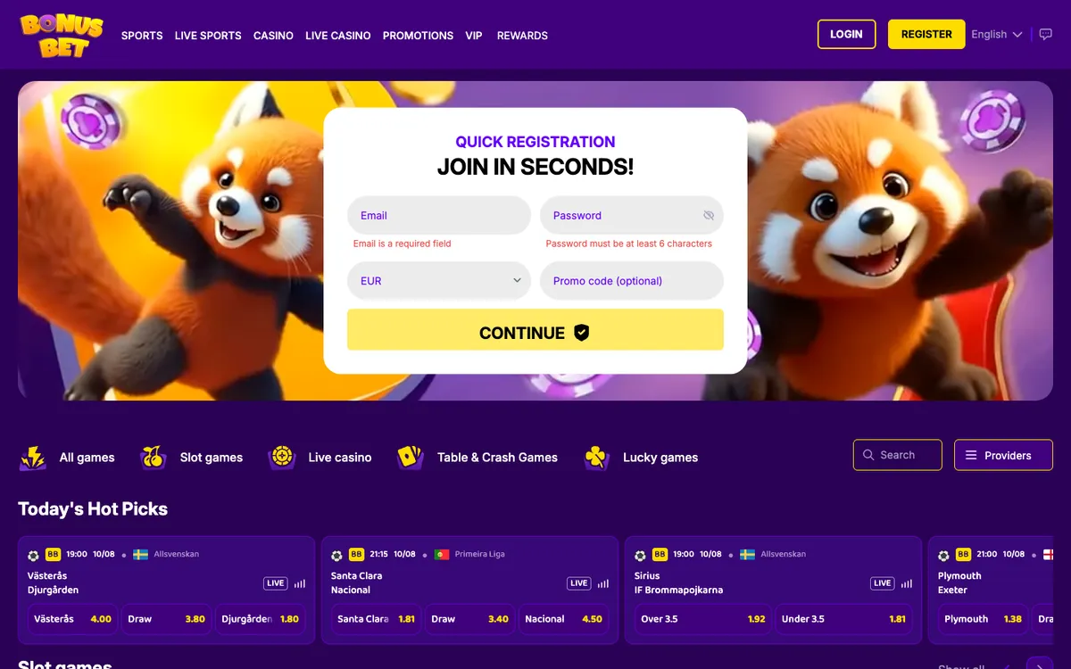 BonusBet Casino — Home page, captured from Austria