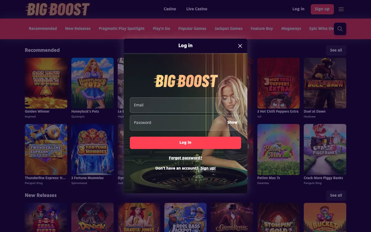 Big Boost Casino — Payments, captured from Austria