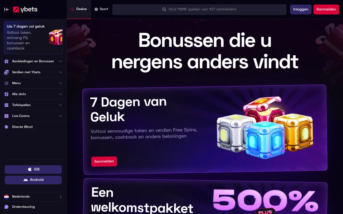 Ybets Casino — Promotions, captured from Belgium