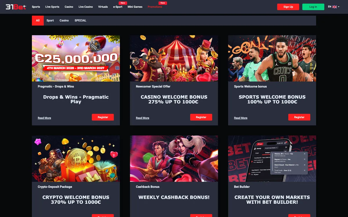 31Bet.com Casino — Promotions, captured from Canada