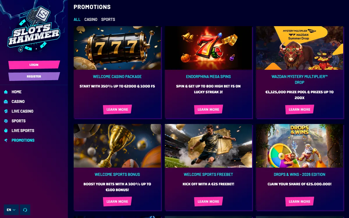 Slots Hammer Casino — Promotions, captured from Portugal