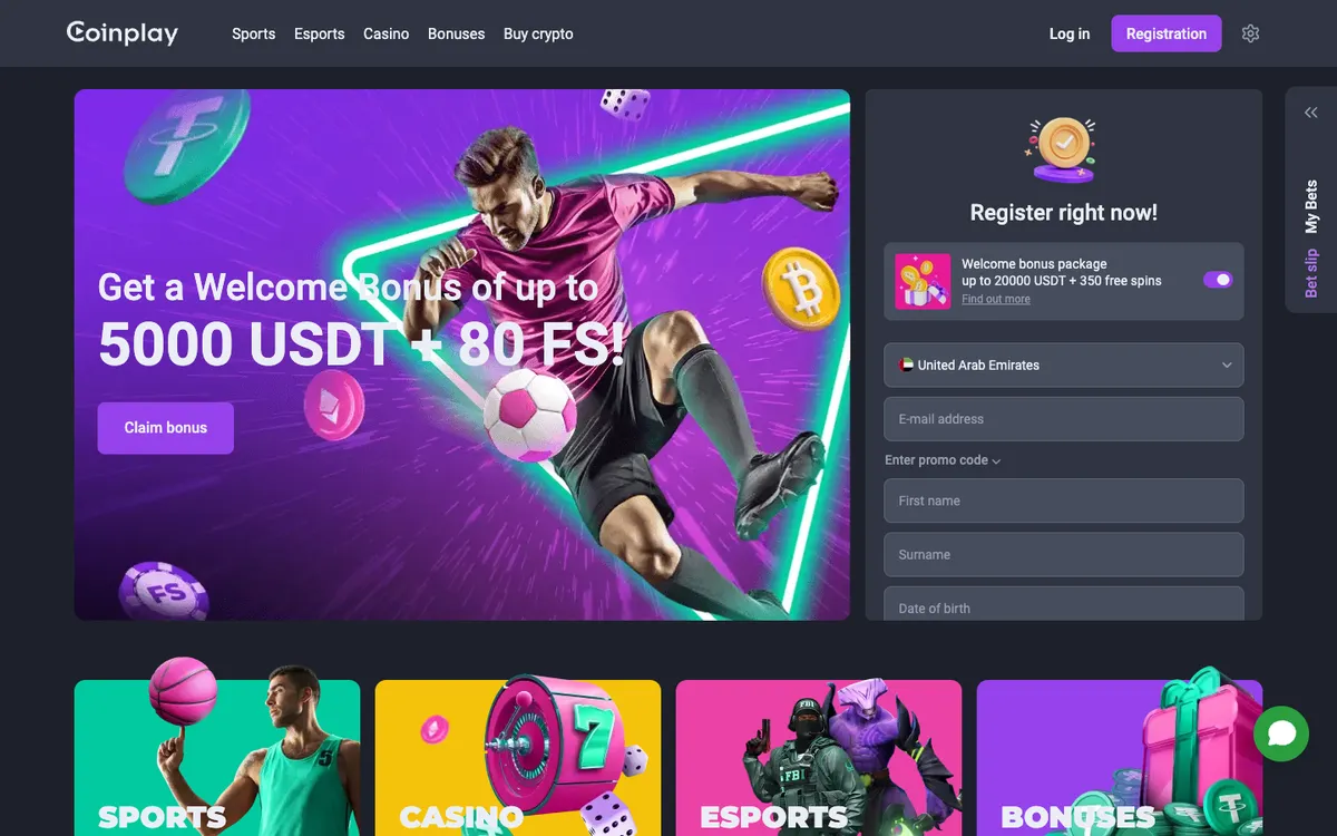 Coinplay Casino — Home page, captured from United Arab Emirates